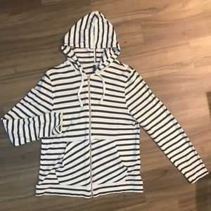 Divided Navy and White Striped Zip-Up Hoodie